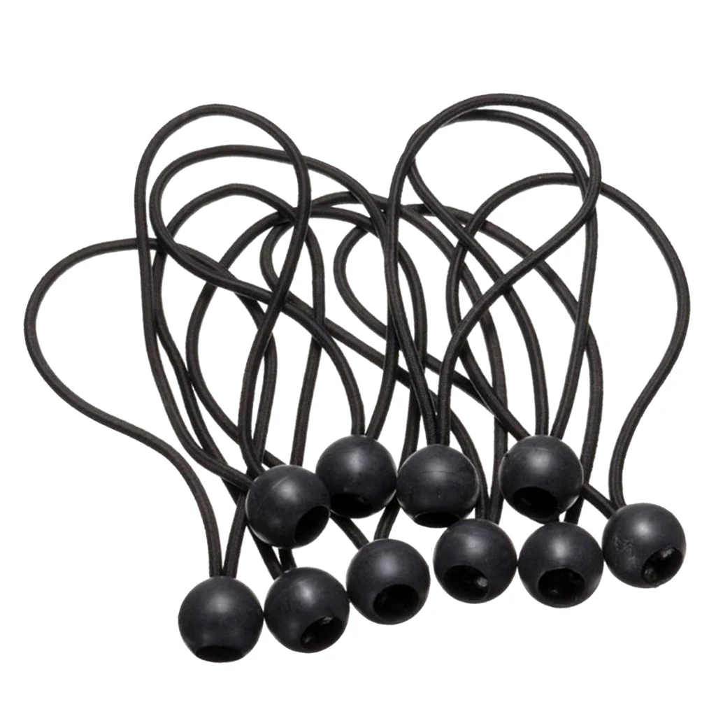 Lot 10 Ball Bungee Loop, Canopy Tarpaulin, Binding Cord, Black