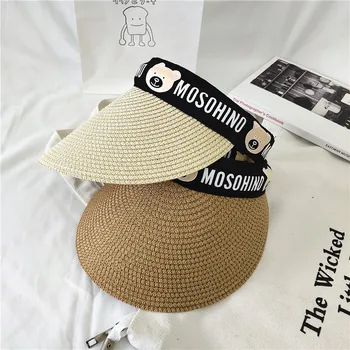

Parent And Child-Adult Straw Hat Summer Children Baby GIRL'S Bear Empty Top Defense Perimeter Woven Straw Hat Sun-resistant Tope