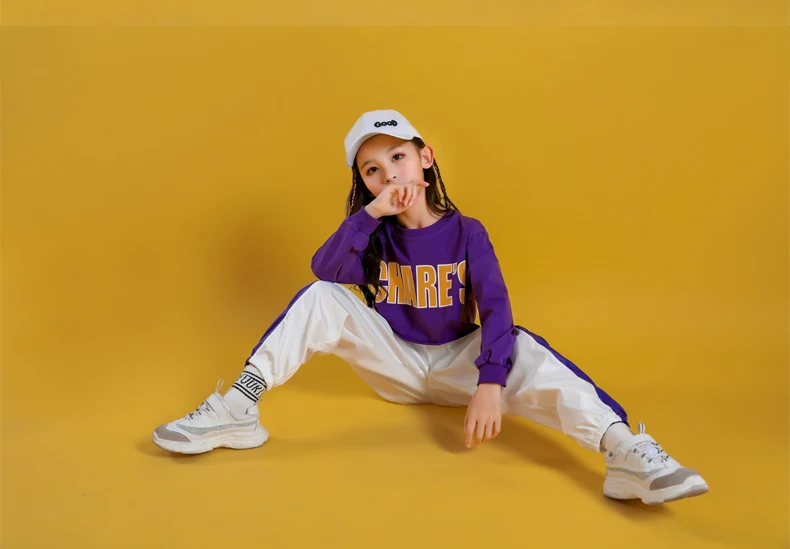 Kid Cool Hip Hop Clothing Hoodie Sweatshirt Shirt Top Crop Causal Jogger Pants for Girl Jazz Ballroom Dance Costume Clothes Wear (14)