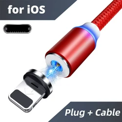Enhanced Magnetic LED USB Charging Cable - 2.4A Fast Charging with Type C and Micro USB Connectors - 1m (For ios red)