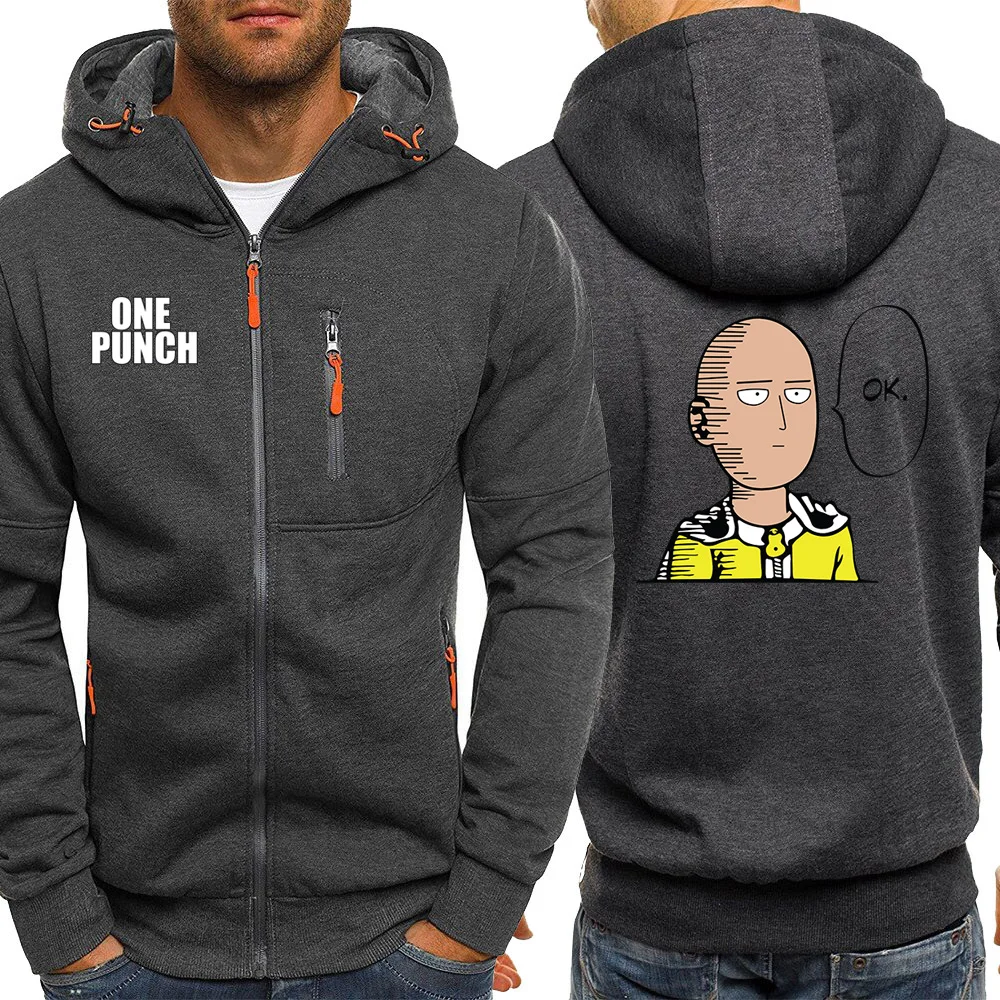 One Punch Man, японское аниме, толстовки, Осенние новые свитшоты, мужские Мультяшные куртки, на молнии, в стиле хип-хоп, с длинным рукавом, уличная одежда, повседневное пальто
