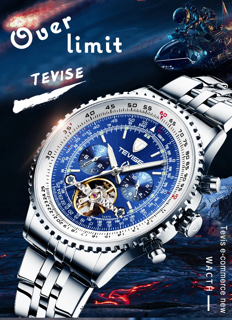 Tevise мужские часы Топ бренд класса люкс автоматические механические часы мужские водонепроницаемые полностью стальные деловые часы Relogio Masculino