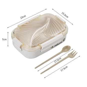 

750ml Microwave Lunch Box Wheat Straw Bento Box Food Storage Container With Soup Cup Removable Compartment For Adults Kids