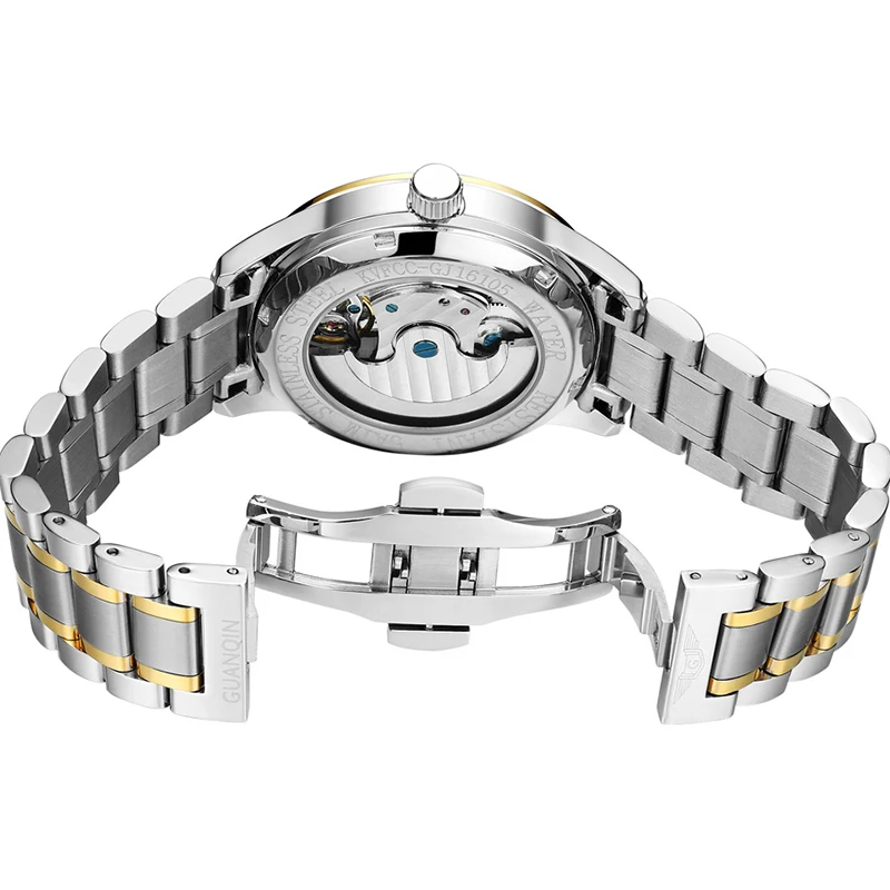 GUANQIN automatic Tourbillon механические часы мужские роскошные стальные мужские наручные часы золотые мужские часы в виде Луны