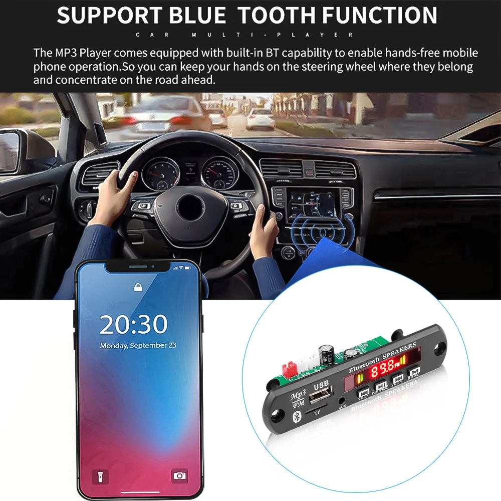 2*40W Amplifier MP3 Player Decoder Board 7-20V Bluetooth 5.0 80W Car FM Radio Module Support TF USB AUX For Speaker Handsfree