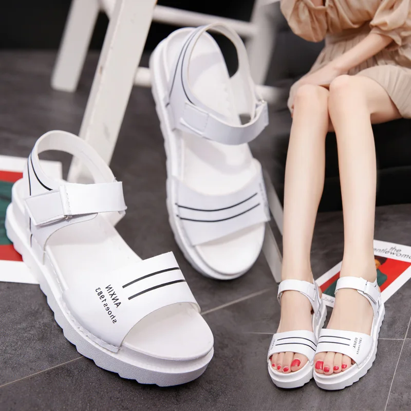 

2017 Korean-style Platform Sandals Summer with Women's Thick Bottomed Semi-high Heeled Sticky Leather Versatile Rubber Simple Wo