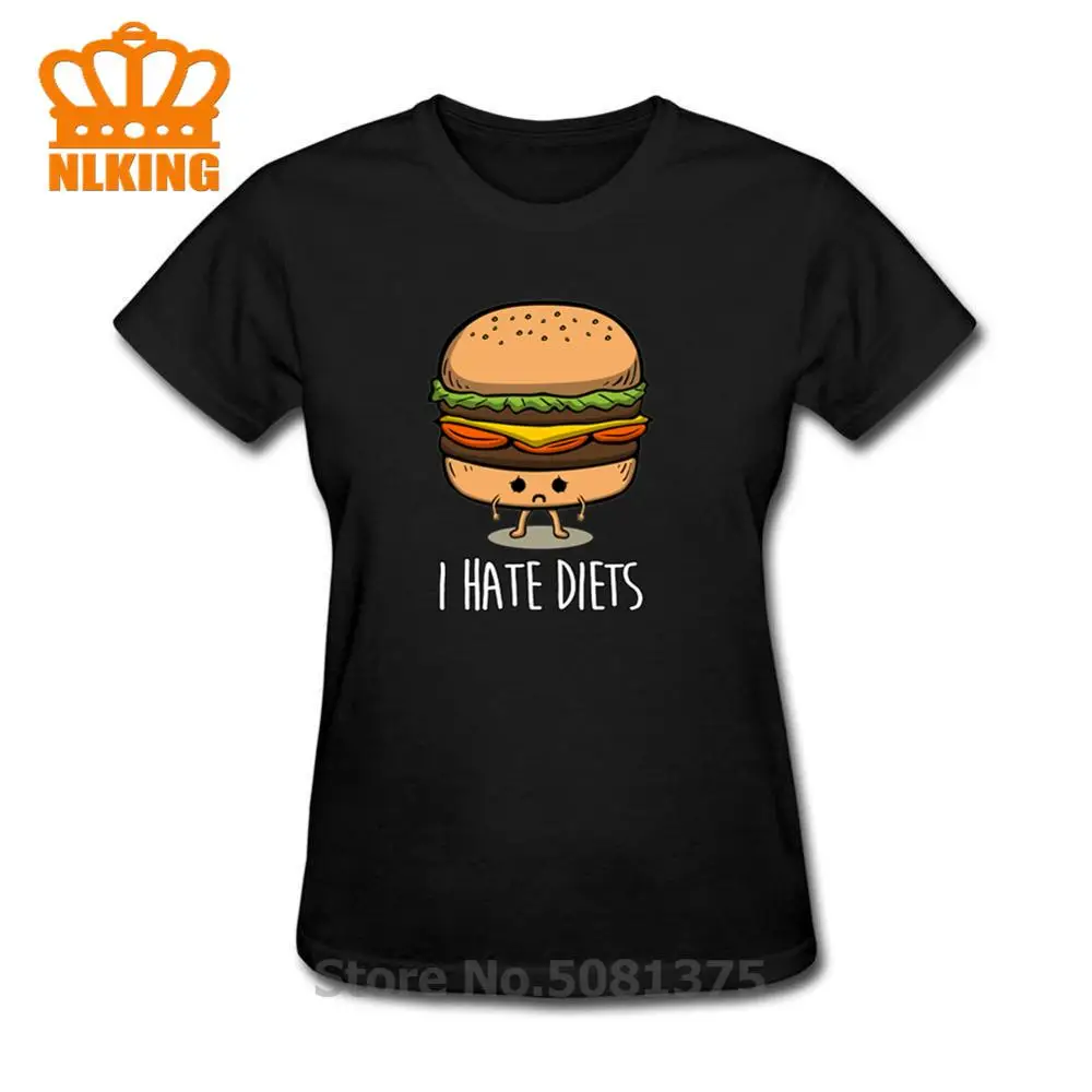 Забавная футболка I hate диетические гамбургеры женская в стиле Харадзюку уличная