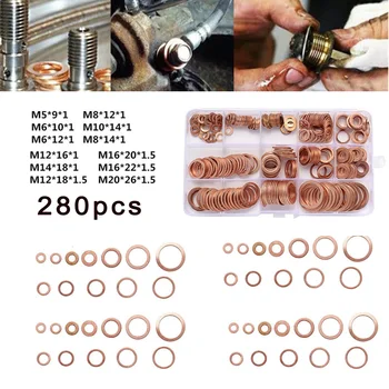 

280 Pcs Car Drain Bolt Crush Washer Copper Oil Plug Gasket Seal Ring Assortment