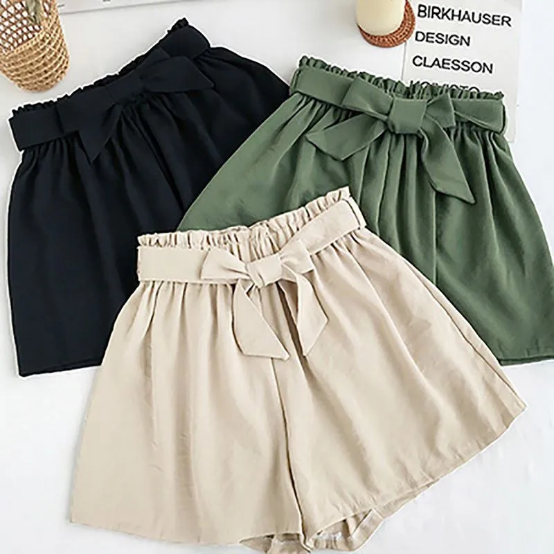 

Women's Shorts Summer Bow Tie Solid Color Wide Leg Shorts Drawstring High Waist Plus Size Casual Elastic Waist Loose Shorts