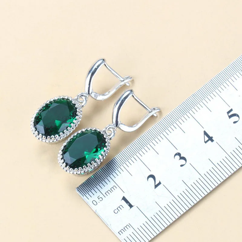 8-Colors 925 Silver Women Bridal Jewelry Sets Green Stone Zircon Earrings/Necklace And Ring bridal jewelry sets