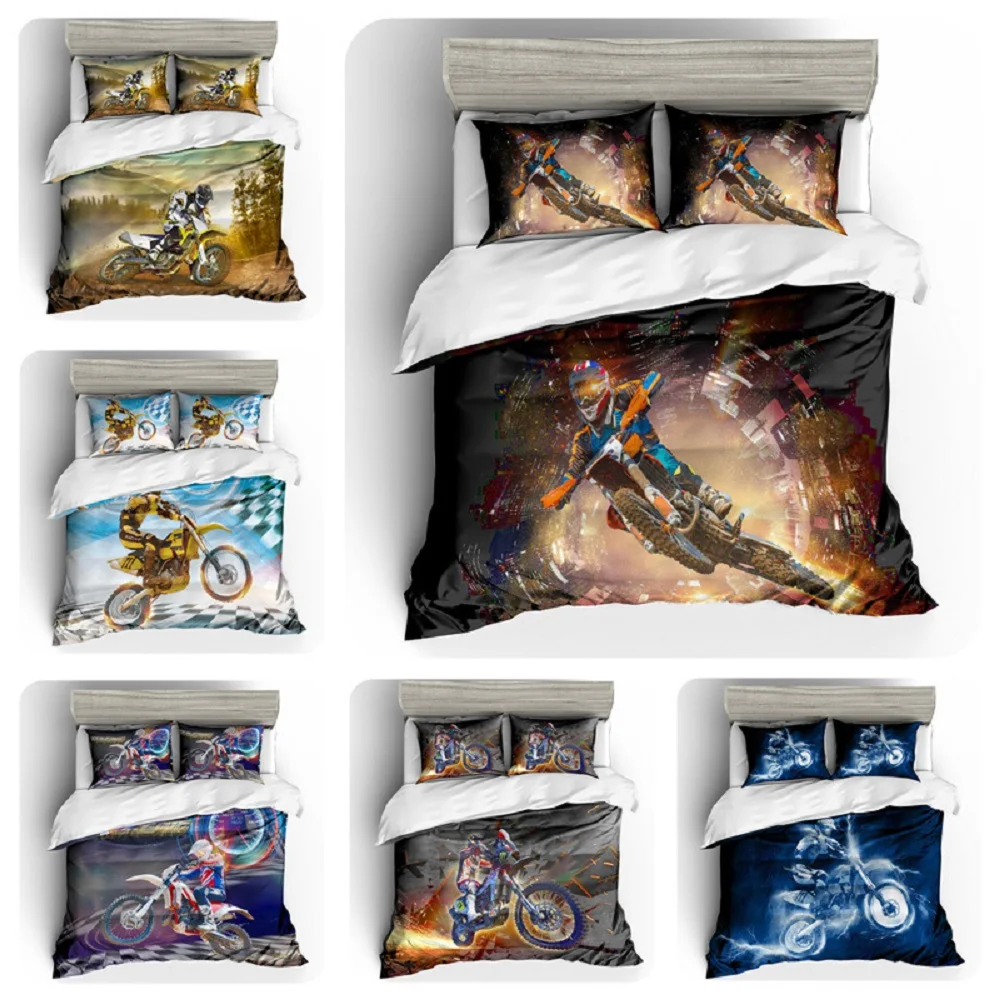 3D Mountain Motorcycle Comforter Cover Bedding Set Pillowcase Sport Quilt Cover