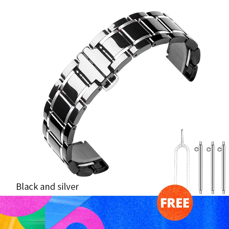 Black and silver 22 мм керамический ремешок для huawei watch GT 2 для samsung gear S3 Frontier Galaxy Watch 46 мм Гладкий керамический сменный ремешок - Цвет: Black and silver