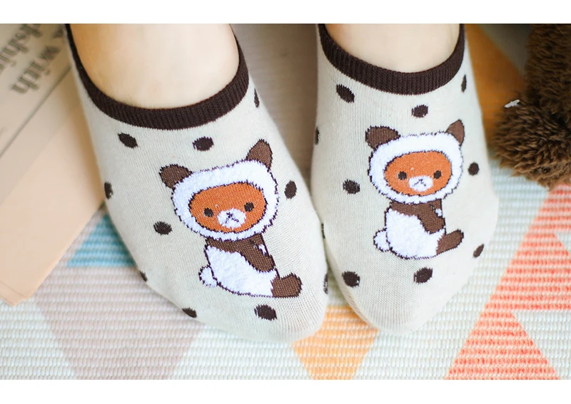 Милый чехол с животным узором, носки-башмачки с мультяшным медведем хлопковые невидимые нескользящие носки-тапочки для женщин, девочек, корейские носки