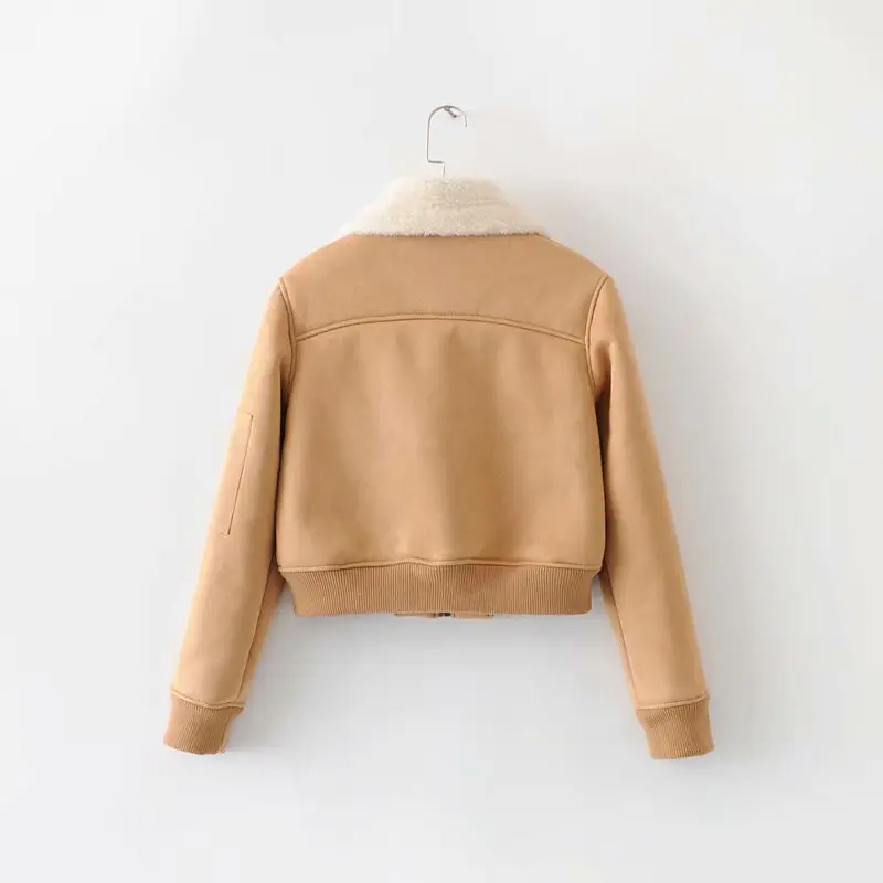 

Autumn New Style Europe And America WOMEN'S Dress-Style Solid Color Fur Chamois Fold-down Collar Zipper Jacket W2256