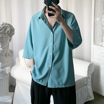 

2020 Summer New Youth Pop Ins Korean Version Of Immortality Solid Color Loose Seven-point Sleeve Shirt Fashion Casual Shirt
