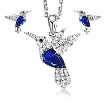 

Set Women Bird Pendant Necklace and Stud Earring Jewelry Set Animal Sliding Inlay Necklace
