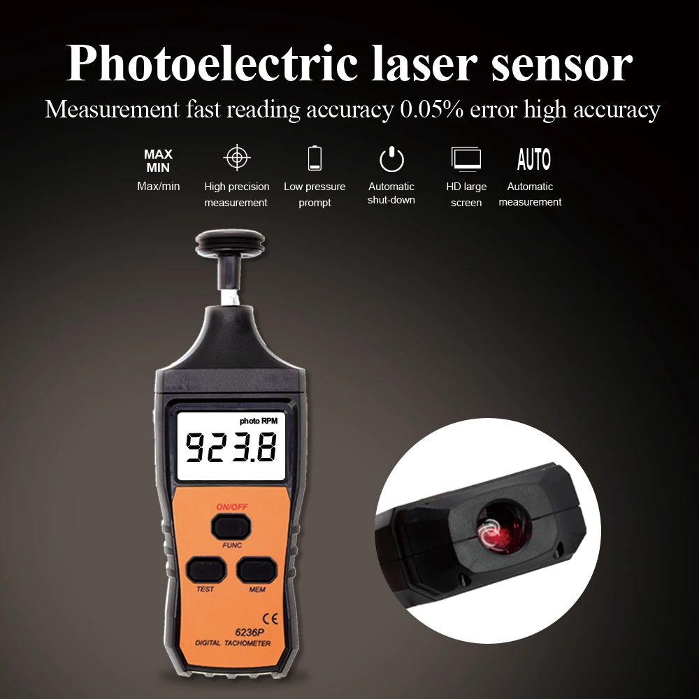 RuoShui 6236P Digital Tachometer Max 99999 RPM Laser Speed Tester Motorcycle Auto Singal Trigger