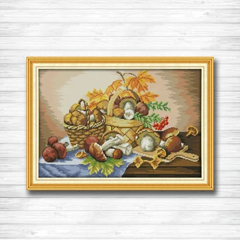 

A basket of mushrooms vegetables 11CT patterns printed on canvas 14CT needlework diy dmc cross stitch chinese Set Embroidery kit