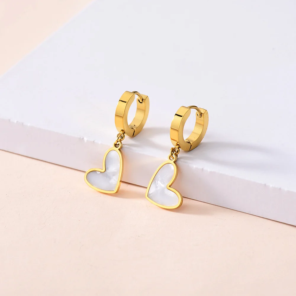 

Exquisite Titanium Steel Heart Dangle Earrings Shell Heart Women's Party Drop Earrings Cocktail Banquet Jewelry Birthday Gifts