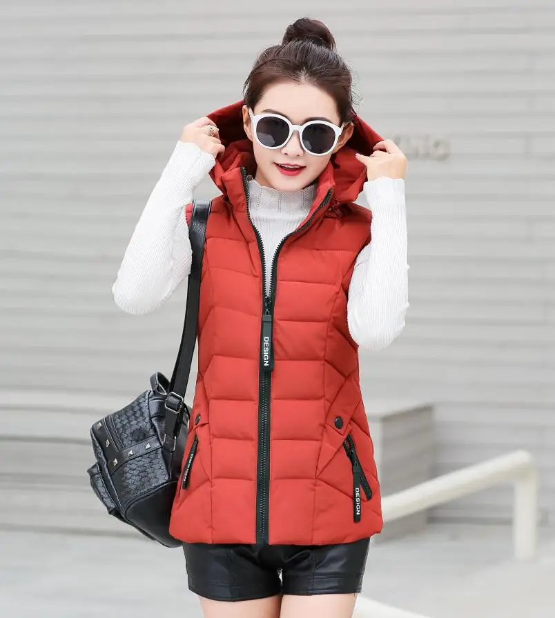 YTNMYOP Новое поступление Жилеты с капюшоном для женщин толстый теплый жилет Зимняя одежда Большие размеры 3XL 4XL куртка без рукавов зимнее пальто - Цвет: Brick red