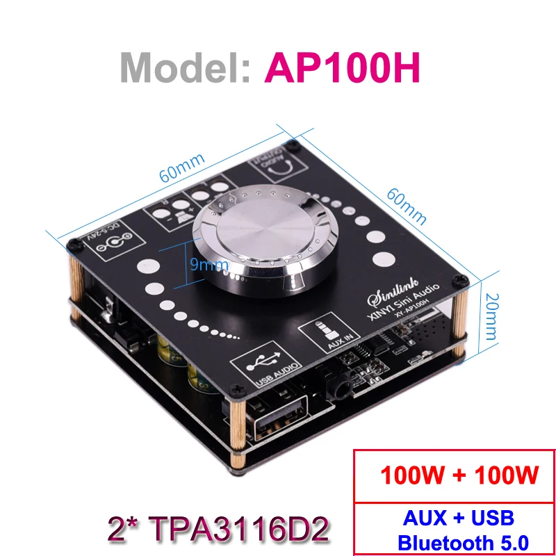 2*100W TPA3116D2 Bluetooth 5.0 HiFi Stereo Audio Power Amplifier 30W~300W TPA3116 Class D USB Music Sound Card App Digital AMP 