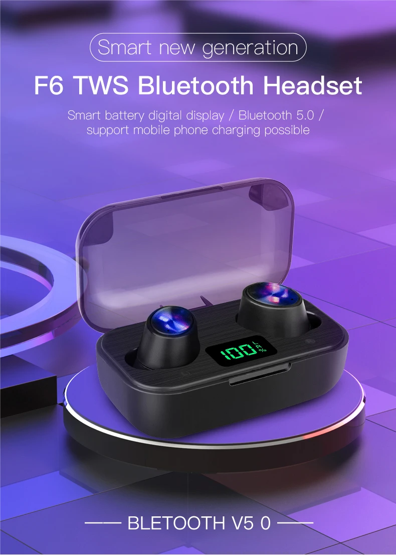 Ctype F6 TWS Bluetooth гарнитура Беспроводная Hi-Fi качество звука V5.0 наушники для спорта