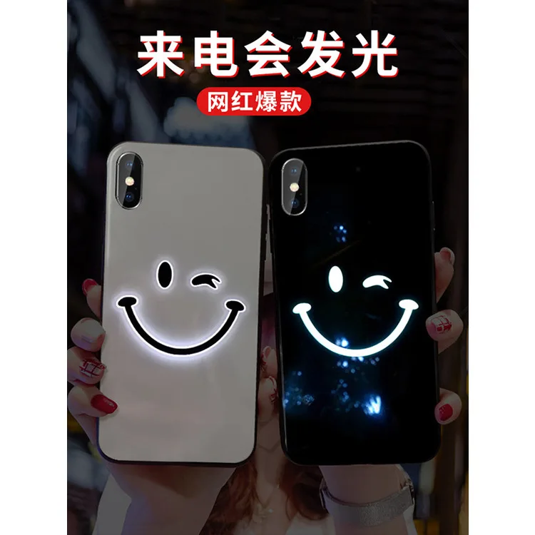 Cuộc Gọi Đến Phát Sáng Đèn Led Ánh Sáng Đèn Flash Bóng Nụ Cười Hoạt Hình Dành Cho iPhone 6 6S 7 8 Plus X XR XS Max 11 12 Max Pro Mini Cover apple silicone case