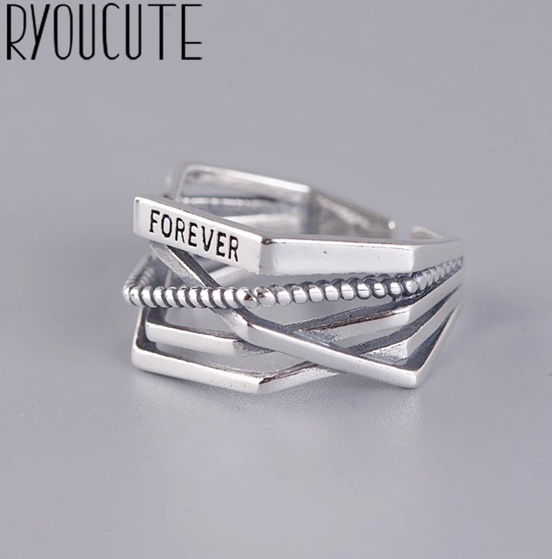 Bijoux простой стиль 925 пробы серебряные геометрические кольца оригинальной формы для женщин Подарки большие Регулируемые кольца на палец