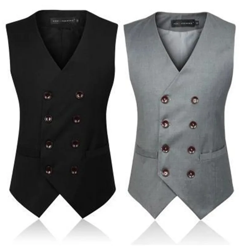 

Limited Vests Men's Clothing British Style Slim Colete Masculino Double Breasted Sleeveless Jacket Waistcoat Men Suit Vest