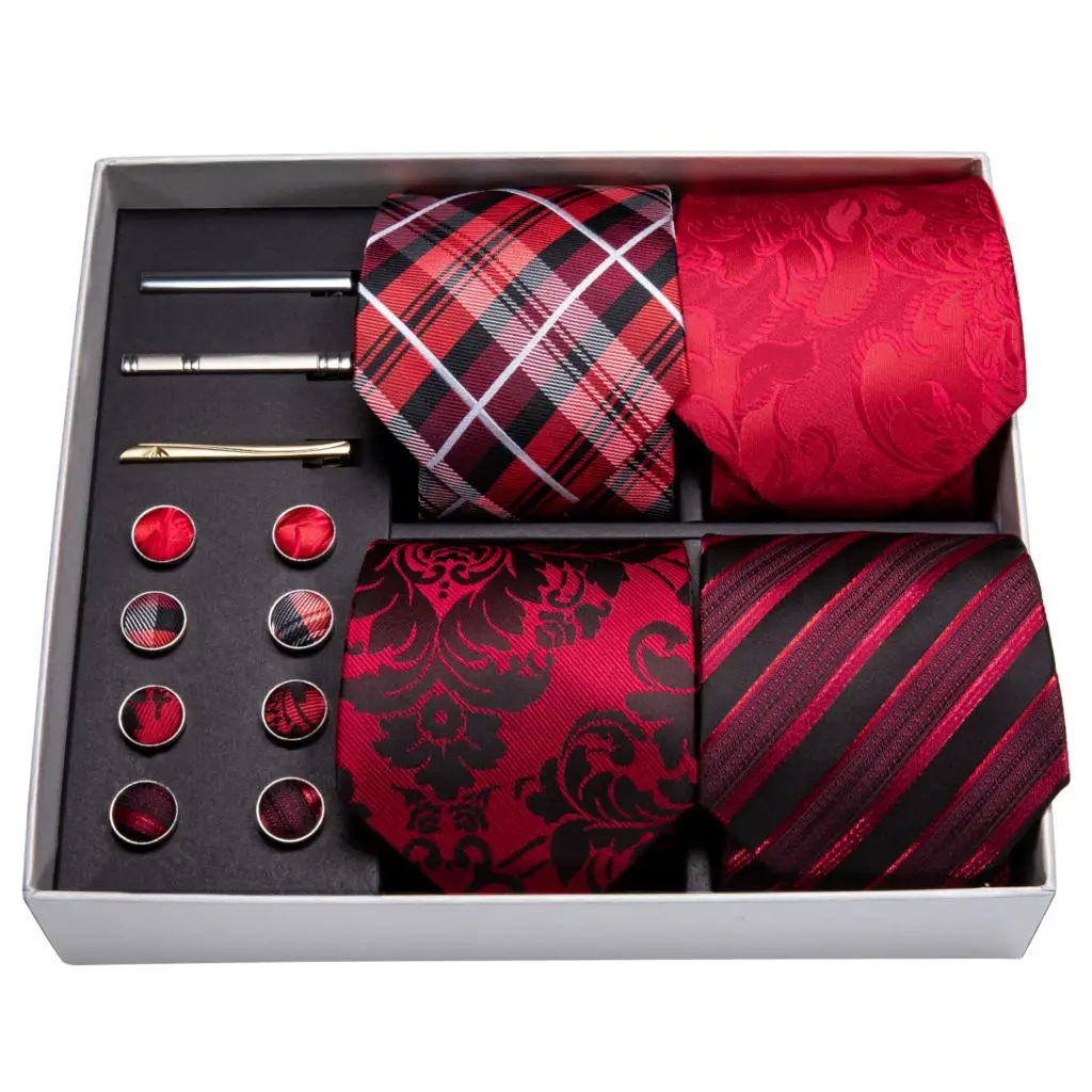 4 шт. мужские галстуки красные шелковые мужские свадебные галстуки с пейсли Подарочная коробка для носовых платков набор мужских галстуков для мужчин подарок Barry.Wang Gravat