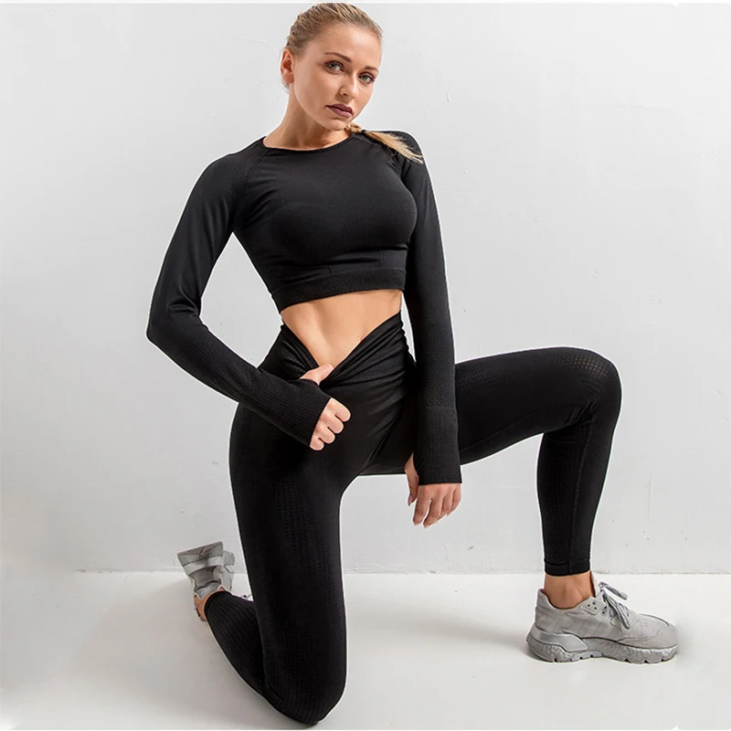 

Tracksuit Women Fitness Shirts Tops Long Sleeve High Waist Running Leggings Gym Workout Clothes Sportswear Conjunto