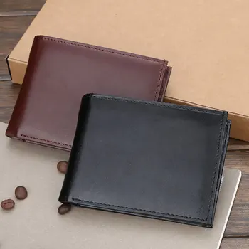 

2019 new retro PU leather men's wallet thin multi-function short clip coin bag purse men's wallet