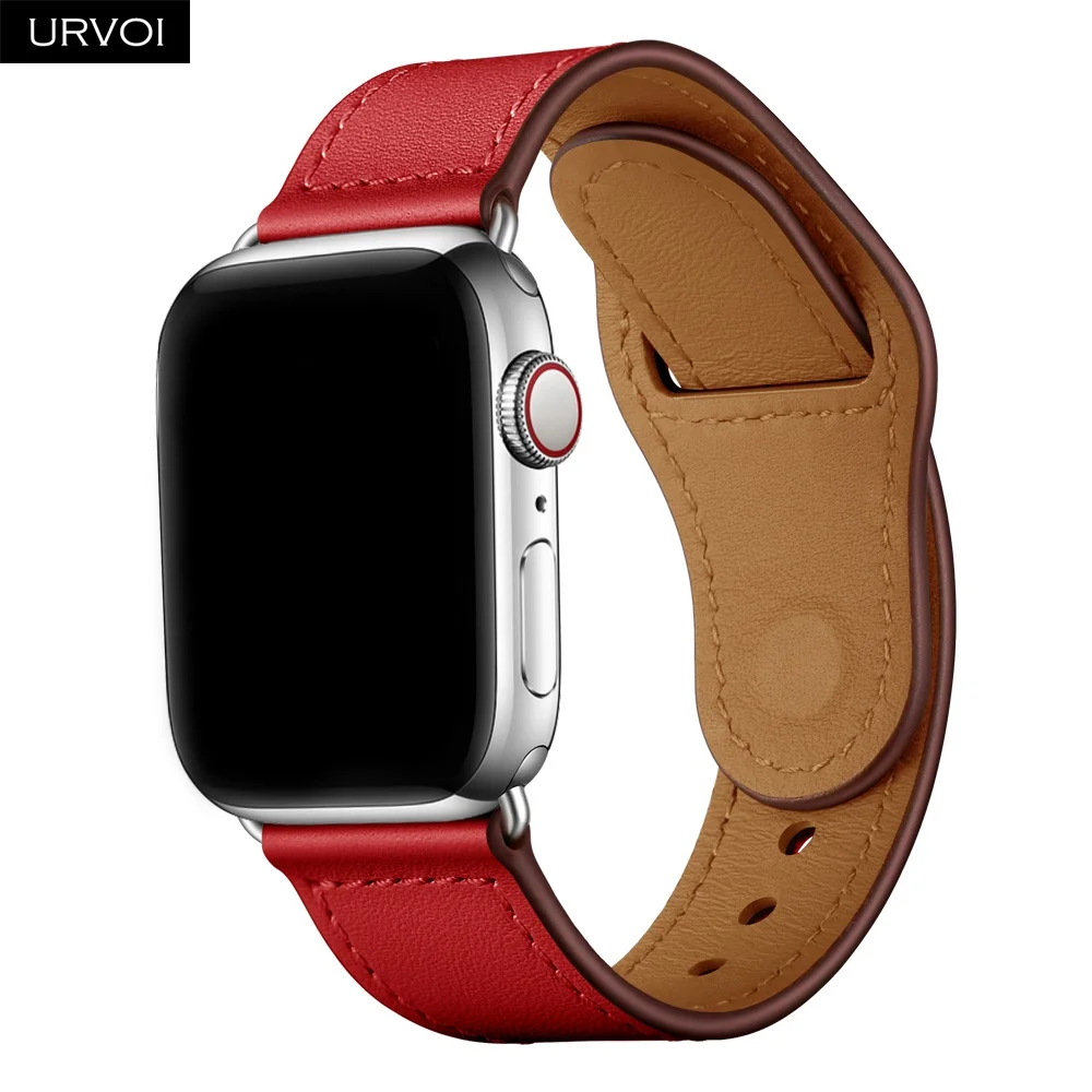 URVOI ремешок для apple watch серии 5/4 3, 2, 1, ремешок для наручных часов iWatch, большие размеры 40-44 мм спортивный ремешок из натуральной кожи Swift Pin& tuck ручной работы