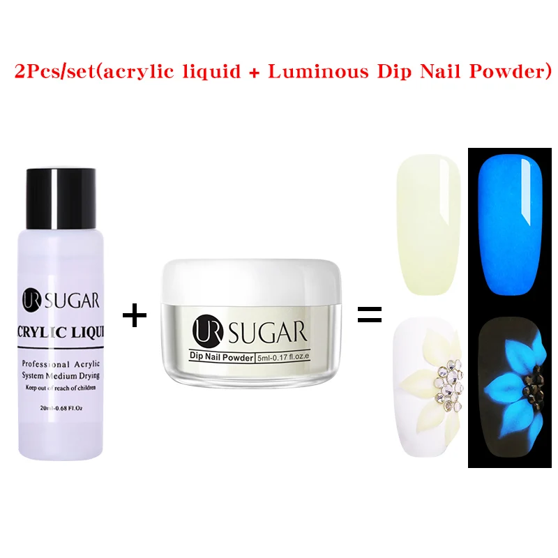 2pcs set5 UR SUGAR светящийся неоновый лак для ногтей Dip акриловый порошок 3D резное моделирование блеск флуоресцентный пигмент пыль дизайн ногтей украшения 5 шт./компл - Цвет: 2pcs set5