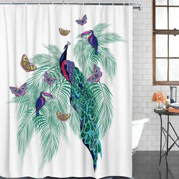 

Color Peacock Butterfly Green Leaf Waterproof Polyester Fabric Bathroom Curtain Home Decoration Bathroom Shower Curtain