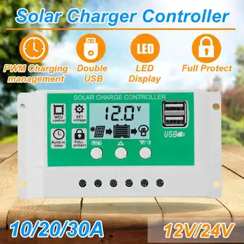 

10A/20A/30A 12V 24V Auto Solar Charge Controller PWM Controllers LCD Dual USB 5V Output Solar Cell Panel Regulator with Load