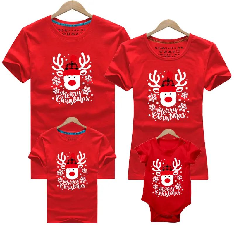 1 pieza de ropa familiar a juego para Navidad, camiseta divertida de algodón de manga corta con estampado de Papá Noel, ropa de Año Nuevo con apariencia familiar