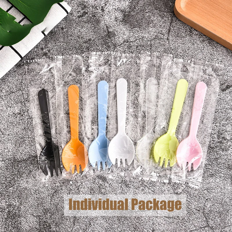 Disposable Dessert Spoons Biodegradable Cutlery Spoon 50/100pcs Disposable Plastic Spoon Forks Cake Ice Cream Salad Fruit Dessert