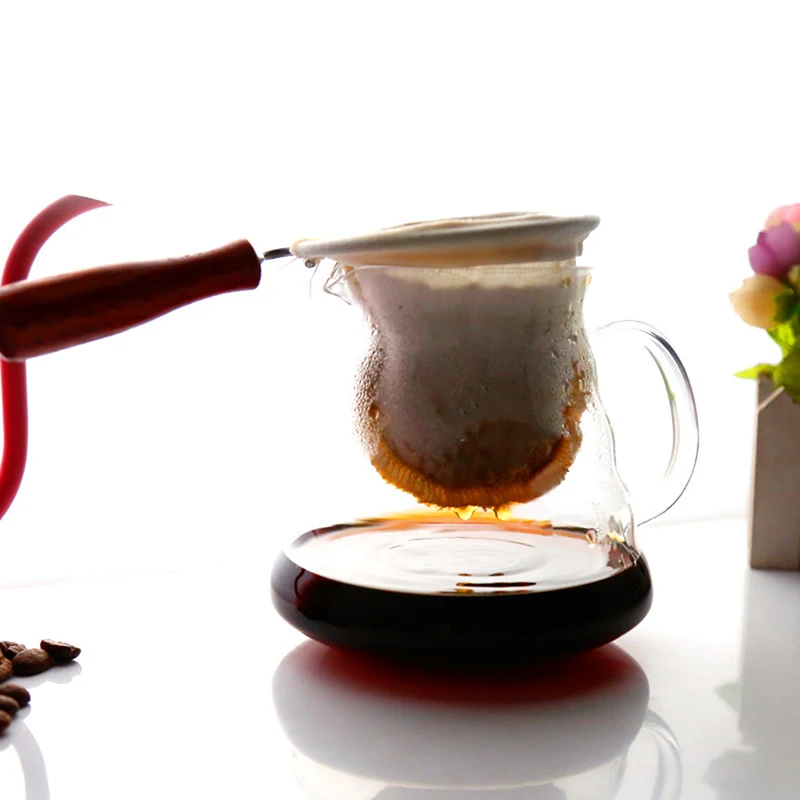 

Wooden Handle Coffee Filter Bag Flannel Cloth Sieve Dropping Pot Mesh Basket Tools For Home