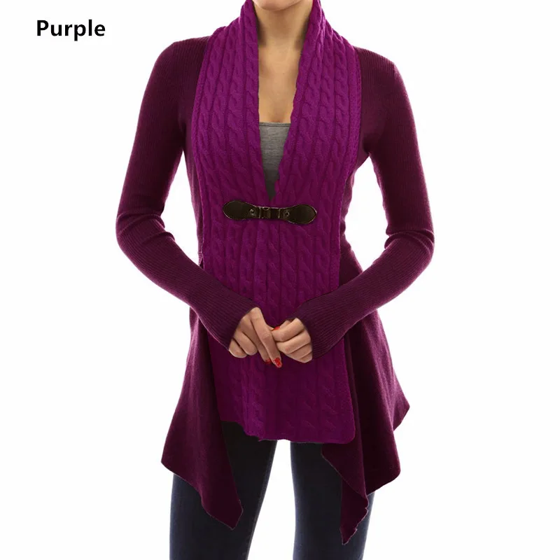 Женский осенне-зимний вязаный свитер с длинным рукавом более размера d, асимметричный длинный кардиган, пальто, топ для девушек, уличная одежда, свитер размера плюс - Цвет: 2208-Purple