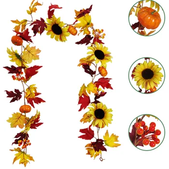 

1Pc Simulated Pumpkin Maple Rattan Autumn Maple Leaves Rattan Sunflower Berries Decoration Ornament Pendant for Thanksgiving Chr