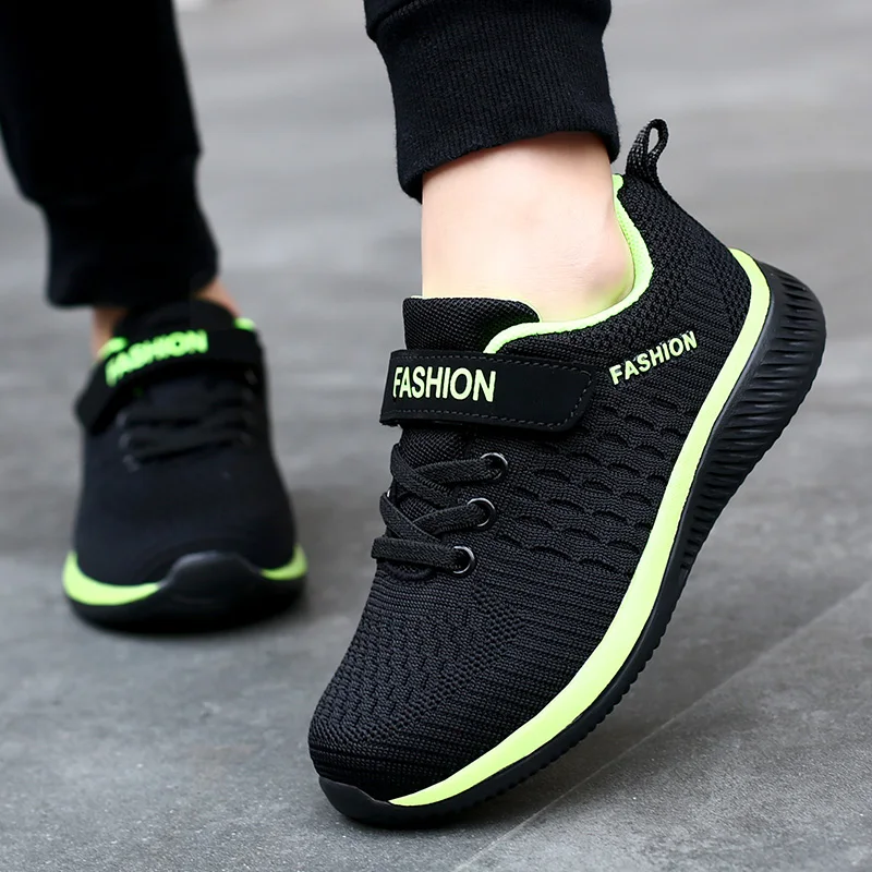 2022 Fashion Kids Sport Shoes Boys Hook&Loop Running Sneakers Breathable Mesh  Casual Sneakers Children Walking Shoes 5-12 Years