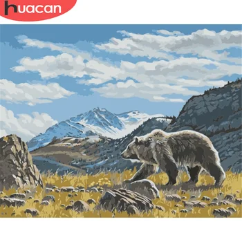 

HUACAN Paint By Number Bear Drawing On Canvas HandPainted Painting Art Gift DIY Pictures By Number Mountain Kits Home Decor