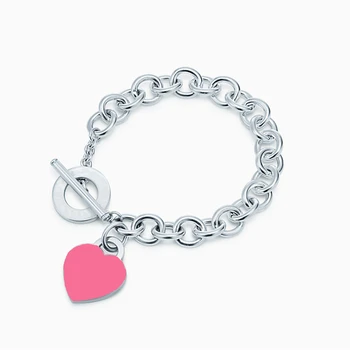 

1:1 S925 sterling silver bracelet, classic fashion Epoxy flower heart bracelet, jewelry birthday gifts for men and women