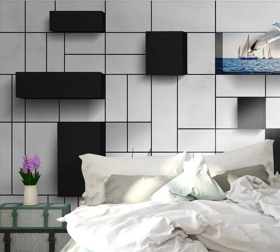 lCustom 3d modern wall brick sea sailing tv background wallpaper mural