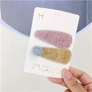 Yellow-Ball Модные детские однотонные вязаные заколки для девочек, базовые заколки для волос, корейский боковой зажим, аксессуар для волос - Цвет: Yellow-Ball