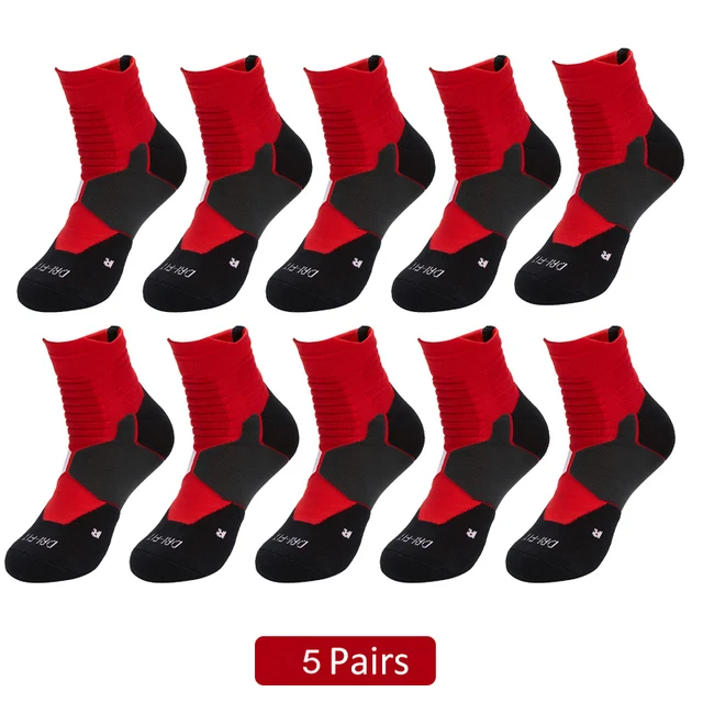 5Pairs Men's socks Breathable Socks women's Compression socks Basketball Socks Football Trekking Running Sport Socks Wintersocks Red-5pairs