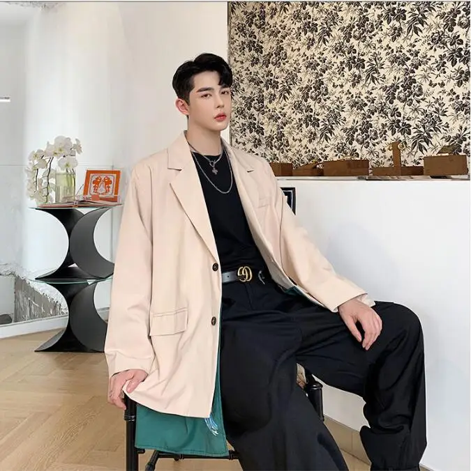 apricot M-XL! Осень стиль суд стиль печати мужской свободный костюм волосы стилист тренд мужской Молодежный две стороны носить Блейзер - Цвет: apricot