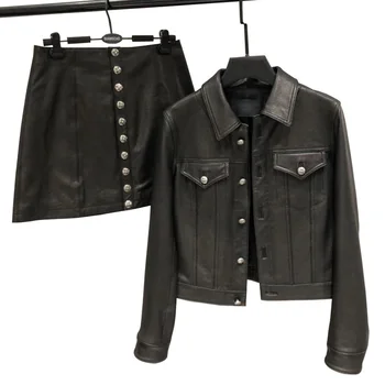 

Real Leather Jacket Women Clothes Korean Women's Genuine Leather Coat Vintage Spring Autumn Sheepskin Coat Skirt