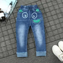 Korean-style Fashion Child Ultra-stretch Small CHILDREN'S Cowboy Trousers Spring Glasses Embroidery Children Cowboy Pants C